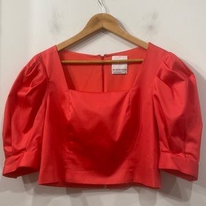 Prose & Poetry Cropped Short Puffy Sleeves Back Zipper in Raspberry Red size M